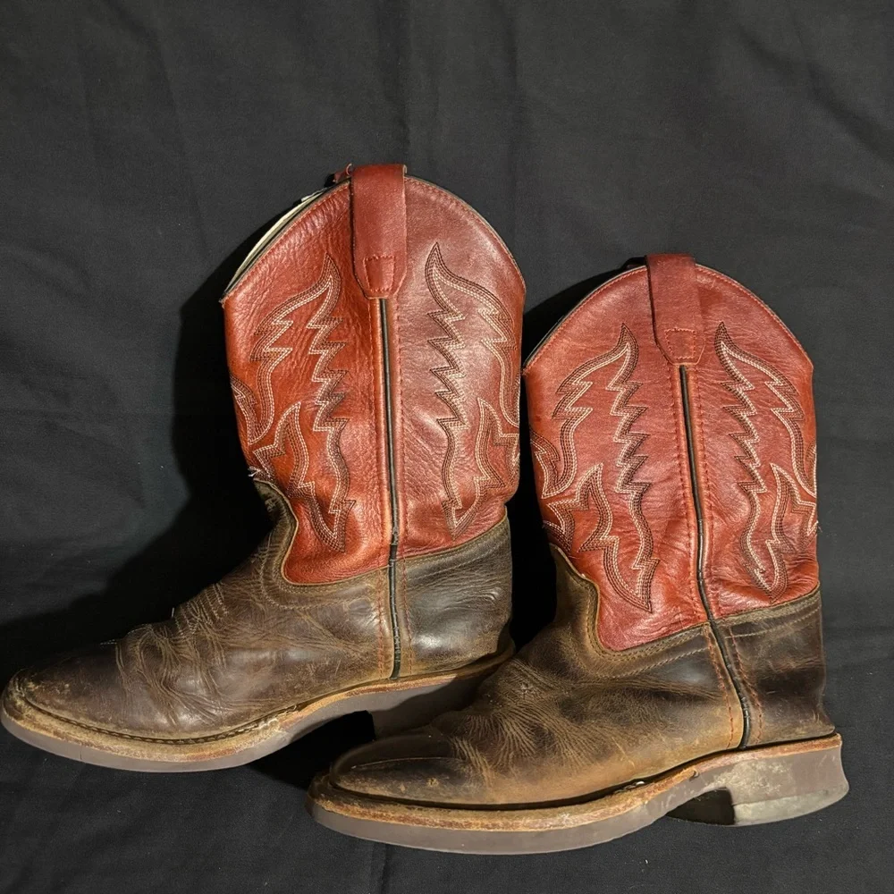 Old West BSC1889 size 2.0-D Brown & Orange Boy’s Western Boots
